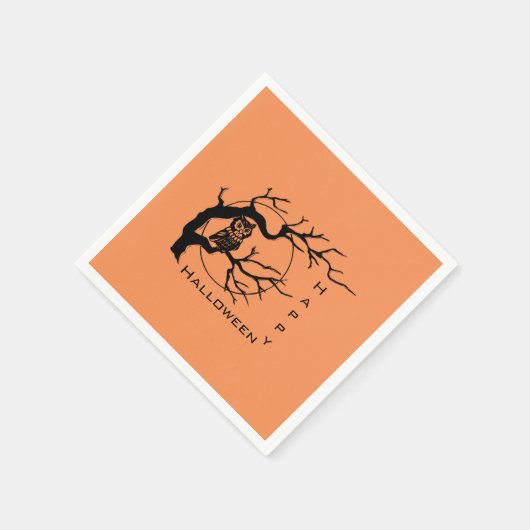 Orange & Black Owl Happy Halloween Paper Napkins Serviette (Ecke)