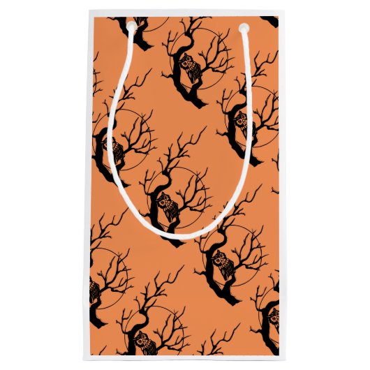 Orange & Black Owls Halloween-Geschenktasche Kleine Geschenktüte (Vorderseite)