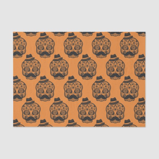 Orange Black Pattern Festivals Skull Halloween-Par Seidenpapier (Vorderseite)