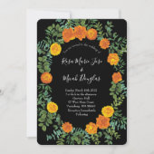 Orange Black Peony Rose Floral Wedding Einladung (Vorderseite)