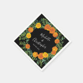 Orange Black Peony & Rose Floral Wedding Serviette (Ecke)