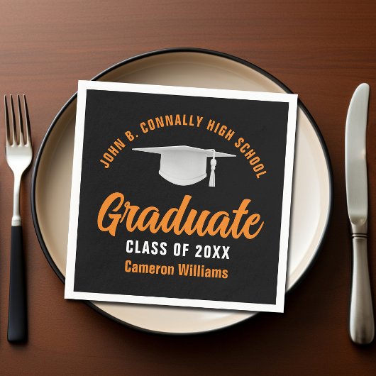 Orange Black Personalisiert 2025 Graduate Party Serviette