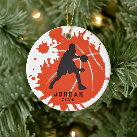 Orange Black Personalisiert Basketball Player Keramik Ornament (Baum)