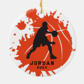 Orange Black Personalisiert Basketball Player Keramik Ornament (Hinten)