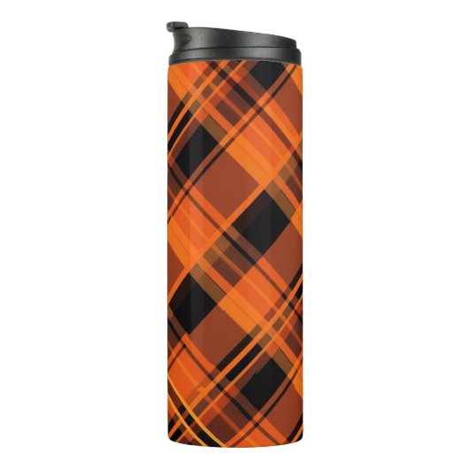 Orange Black Plaid Halloween Thermal Tumbler Thermosbecher (Nach rechts gedreht)