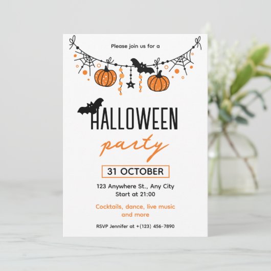 Orange Black Playful Simple Halloween-Party Einladung (Stehend Vorderseite)