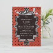 Orange & Black Polka Dots Whimsisches Halloween Einladung (Stehend Vorderseite)