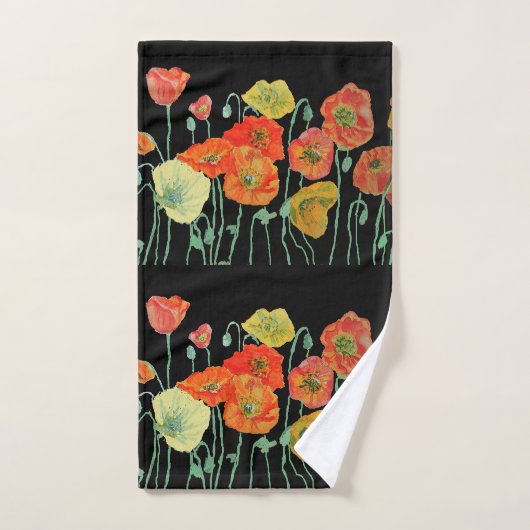 Orange Black Poppy Mohn Blume Kunst Handtuch Set (Handtuch)
