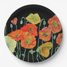 Orange Black Poppy Poppies Blume Blumenmuster Pappteller