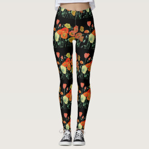 Orange & Black Poppy Poppies Leggings der Blumenku
