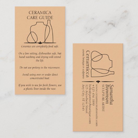 Orange Black Pottery Vase Keramik Care Instruction Visitenkarte (Vorne/Hinten)