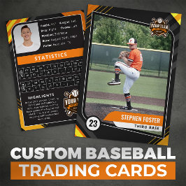 Orange & Black Pro Baseball Trading Card Telefonnummerkarte