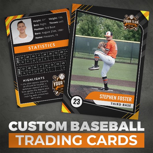 Orange & Black Pro Baseball Trading Card Telefonnummerkarte