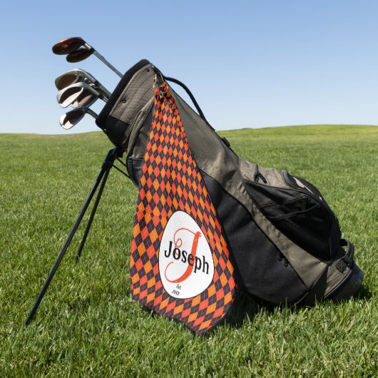 Orange Black Raute Mit Monogramm Golfers Liebling Golfhandtuch (Gras)