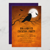 Orange Black Raven Bats Full Moon Halloween Einladung (Vorne/Hinten)