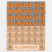 Orange Black Retro Rad Pumpkin Checkered Halloween Fleecedecke (Vorderseite)