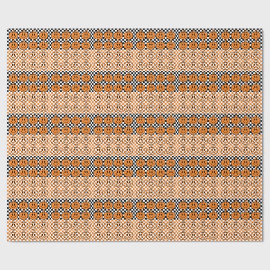 Orange Black Retro Rad Pumpkin Checkered Halloween Geschenkpapier (Flach)