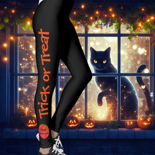 Orange Black Scary Bloody Full Moon Fun Halloween Leggings