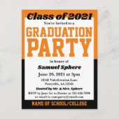 Orange Black School Colors Abschluss Einladung (Vorderseite)