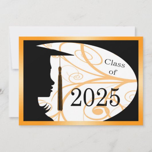Orange & Black Silhouette 2025 Graduation Party Einladung (Vorderseite)