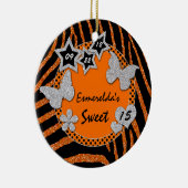 Orange Black Silver Zebra Sweet 15 Foto Ornament (Rechts)