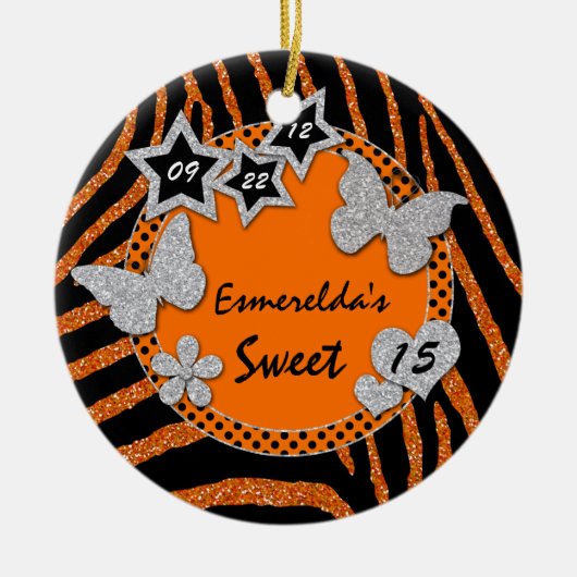 Orange Black Silver Zebra Sweet 15 Foto Ornament (Vorne)