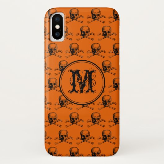 Orange Black Skull Halloween Personalisiert Monogr Case-Mate iPhone Hülle (Rückseite)