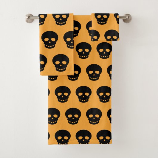 Orange Black Skull Pattern Badhandtuch Set (Insitu)