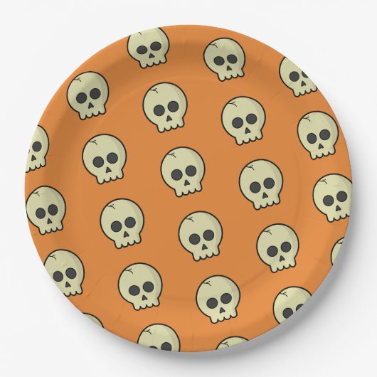 Orange Black Skull Pattern Halloween-Party Pappteller (Vorderseite)