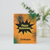 Orange Black Spiderweb Happy Halloween Postkarte (Stehend Vorderseite)