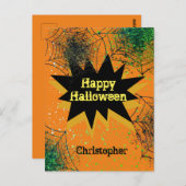 Orange Black Spiderweb Happy Halloween Postkarte (Vorne/Hinten)