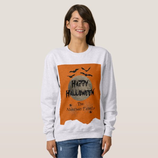 Orange Black Spooky Bats Modernes glückliches Hall Sweatshirt (Vorne ganz)