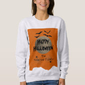 Orange Black Spooky Bats Modernes glückliches Hall Sweatshirt (Vorderseite)