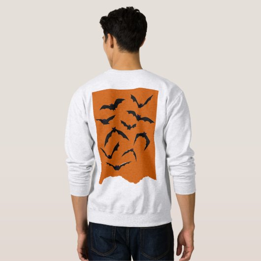 Orange Black Spooky Bats Modernes glückliches Hall Sweatshirt (Schwarz voll)