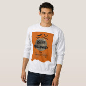 Orange Black Spooky Bats Modernes glückliches Hall Sweatshirt (Vorne ganz)