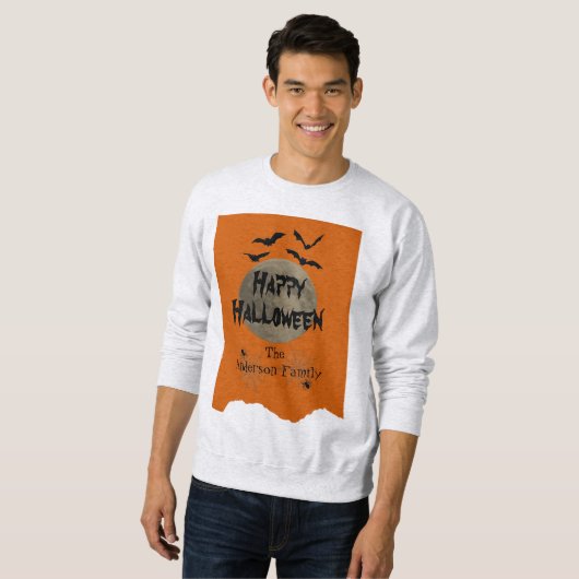 Orange Black Spooky Bats Modernes glückliches Hall Sweatshirt (Vorne ganz)