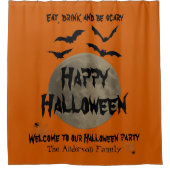 Orange Black Spooky Moon Spider Happy Halloween Duschvorhang (Vorderseite)