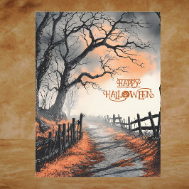 Orange Black Spooky Moonlit Night Happy Halloween Feiertagspostkarte