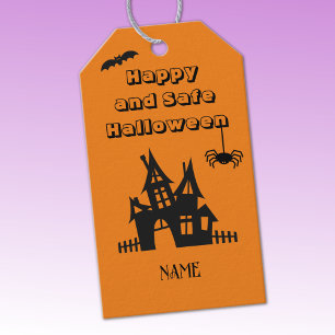 Orange & Black Spuk House Halloween Geschenkanhänger