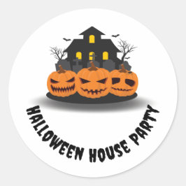 Orange Black Spuk House mit Pumpkins Halloween Runder Aufkleber