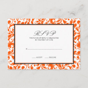 Orange Black Swirl Damask Wedding Response Card RSVP Karte
