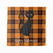 Orange Black Tartan Kariert Black Cat Halloween