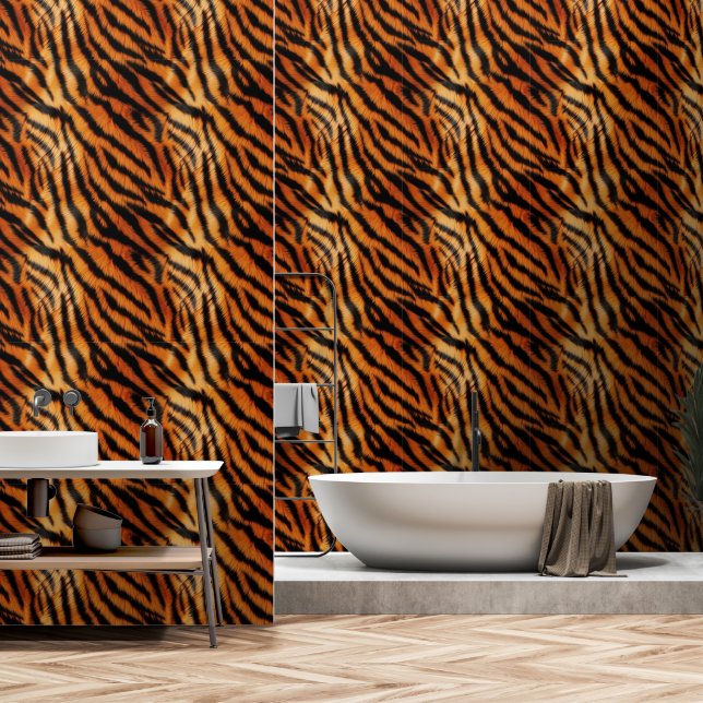 Orange Black Tiger Animal Imitate Fur (Bild von Pe Tapete (Badezimmer)