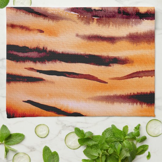 Orange Black Tiger Animal Print Geschirrtuch (Gefaltet)