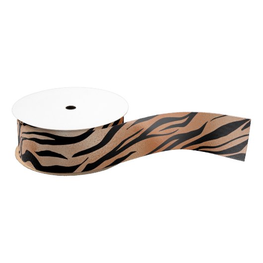 Orange Black Tiger Print Ombre Ripsband (Spule)