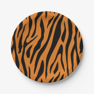 Orange & Black Tiger Streifen Muster Tierprint Pappteller