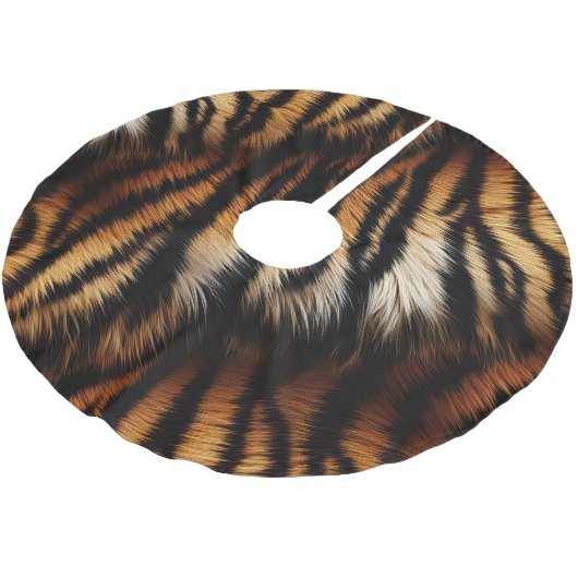 Orange Black Tiger Stripes Animal Print Polyester Weihnachtsbaumdecke (Schrägansicht)