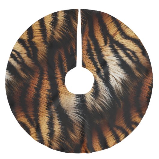 Orange Black Tiger Stripes Animal Print Polyester Weihnachtsbaumdecke (Vorderseite)