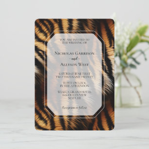 Orange Black Tiger Stripes Animal Print Wedding Einladung