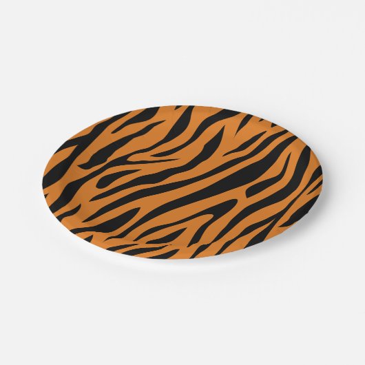 Orange& Black Tiger Stripes Pattern Animal Print Pappteller (Schrägansicht)